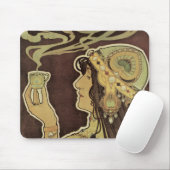 ヴィンテージアールヌーボーカフェラジャ、コーヒーを持つ女性 マウスパッド (マウス)