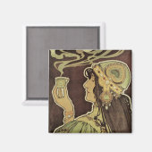 ヴィンテージアールヌーボーカフェラジャ、コーヒーを持つ女性 マグネット (正面/裏面)