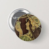 ヴィンテージアールヌーボーカフェラジャ、コーヒーを持つ女性 缶バッジ (正面&裏面)