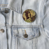 ヴィンテージアールヌーボーカフェラジャ、コーヒーを持つ女性 缶バッジ (インサイチュ)