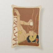 ヴィンテージアールヌーボーカフェラジャ、レディーウィズコーヒー アクセントクッション (裏面(縦))