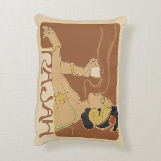 ヴィンテージアールヌーボーカフェラジャ、レディーウィズコーヒー アクセントクッション (裏面(縦))