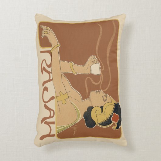 ヴィンテージアールヌーボーカフェラジャ、レディーウィズコーヒー アクセントクッション (正面(垂直))