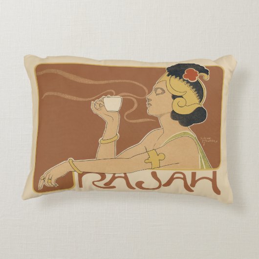 ヴィンテージアールヌーボーカフェラジャ、レディーウィズコーヒー アクセントクッション (裏面)