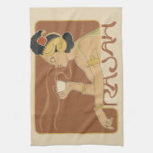 ヴィンテージアールヌーボーカフェラジャ、レディーウィズコーヒー キッチンタオル (縦)