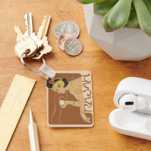 ヴィンテージアールヌーボーカフェラジャ、レディーウィズコーヒー キーホルダー (デスク)