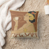 ヴィンテージアールヌーボーカフェラジャ、レディーウィズコーヒー クッション (ブランケット)