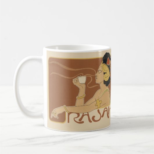 ヴィンテージアールヌーボーカフェラジャ、レディーウィズコーヒー コーヒーマグカップ (左)