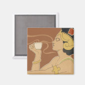 ヴィンテージアールヌーボーカフェラジャ、レディーウィズコーヒー マグネット (正面/裏面)