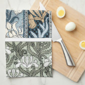 ヴィンテージアールヌーボーガーデンアイリスフラワー キッチンタオル (四つ折り)