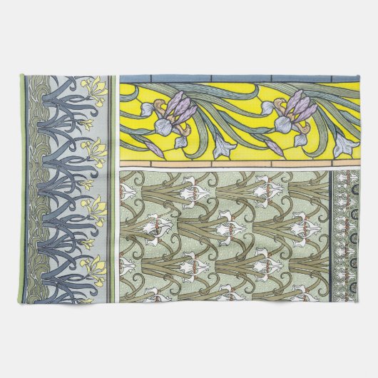 ヴィンテージアールヌーボーガーデンアイリスフラワー キッチンタオル (横)