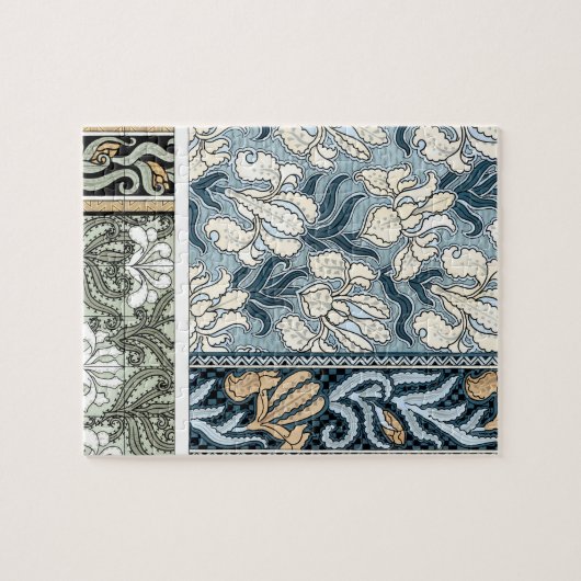 ヴィンテージアールヌーボーガーデンアイリスフラワー ジグソーパズル (横)