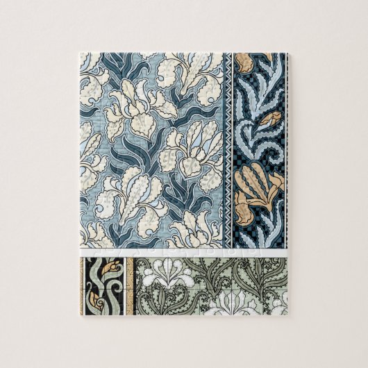 ヴィンテージアールヌーボーガーデンアイリスフラワー ジグソーパズル (縦)