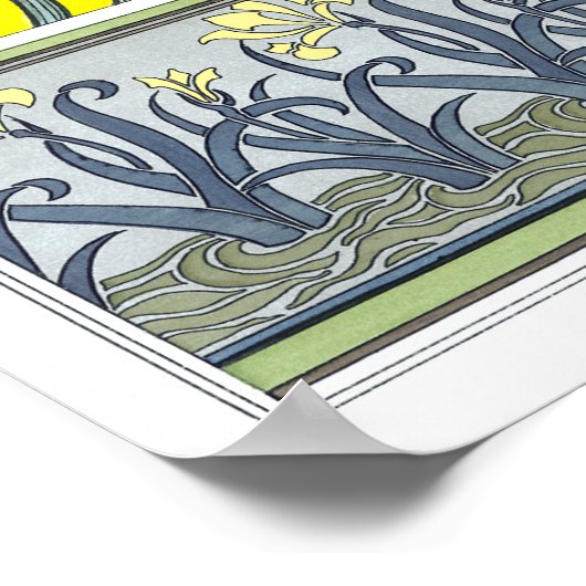 ヴィンテージアールヌーボーガーデンアイリスフラワー ポスター (角)