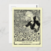 ヴィンテージアールヌーボーガールインフラワーフィールド ポストカード (正面/裏面)