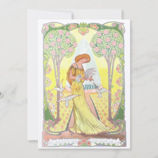 ヴィンテージアールヌーボーガールウィズドヴサンキューカード サンキューカード (正面)