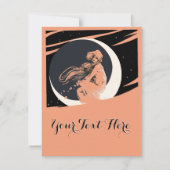 ヴィンテージアールヌーボーガールオンクレセントムーンテンプレート カード (正面)