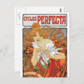 ヴィンテージアールヌーボーガールサイクリスト ポストカード (正面/裏面)
