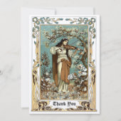ヴィンテージアールヌーボーガール遊ズヴァイオリン サンキューカード (正面)