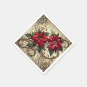 ヴィンテージアールヌーボークリスマスポインセチアの切り離 スタンダードカクテルナプキン (角)