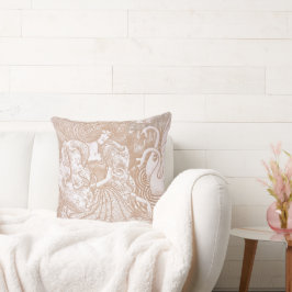 ヴィンテージアールヌーボークリームフローラウーマン&スワンス クッション