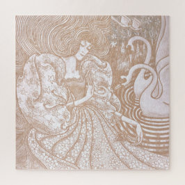 ヴィンテージアールヌーボークリームフローラウーマン&スワンス ジグソーパズル