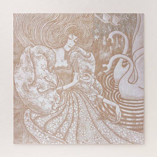 ヴィンテージアールヌーボークリームフローラウーマン&スワンス ジグソーパズル (縦)