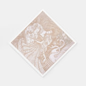 ヴィンテージアールヌーボークリームフローラウーマン&スワンス スタンダードランチョンナプキン (角)