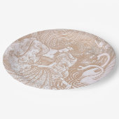 ヴィンテージアールヌーボークリームフローラウーマン&スワンス ペーパープレート (アングル)