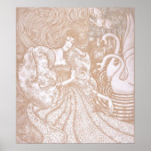 ヴィンテージアールヌーボークリームフローラウーマン&スワンス ポスター (正面)