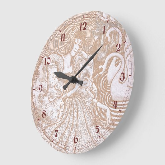 ヴィンテージアールヌーボークリームフローラウーマン&スワンス ラージ壁時計 (傾斜)