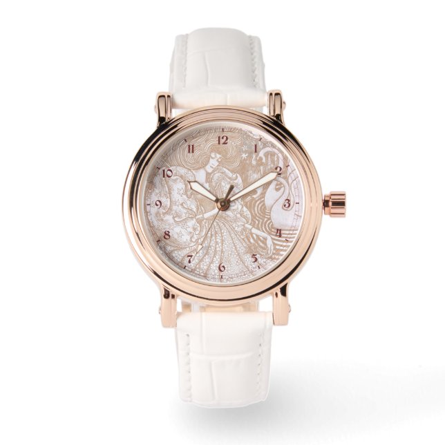 ヴィンテージアールヌーボークリームフローラウーマン&スワンス 腕時計 (正面)