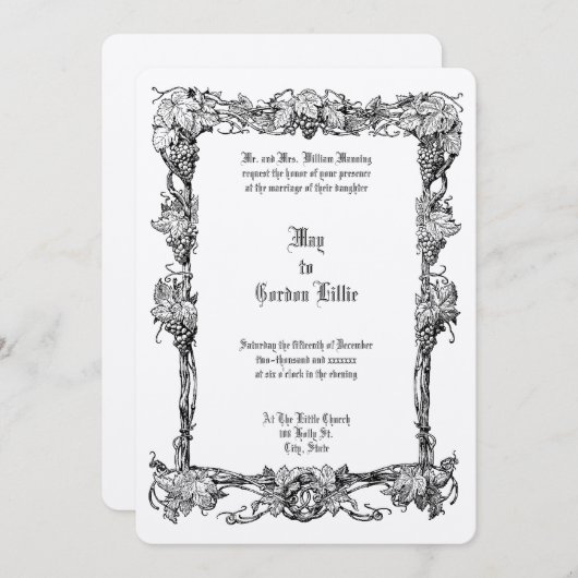 ヴィンテージアールヌーボーグラフ縁どィン結婚ズ 招待状 (正面/裏面)