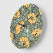 ヴィンテージアールヌーボーケシの花inガーデン ラージ壁時計 (傾斜)