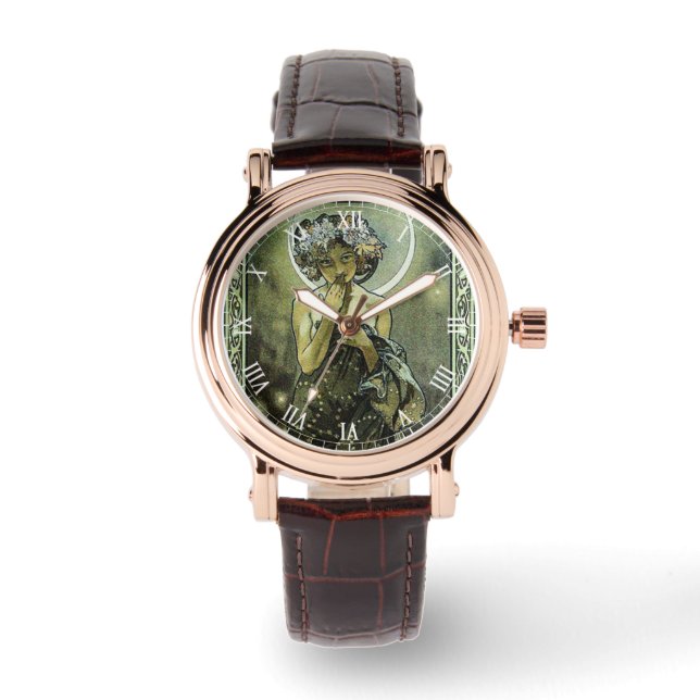 ヴィンテージアールヌーボーザムーンバイミュシャ 腕時計 (正面)