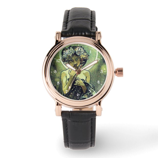 ヴィンテージアールヌーボーザムーンバイミュシャ 腕時計 (正面)