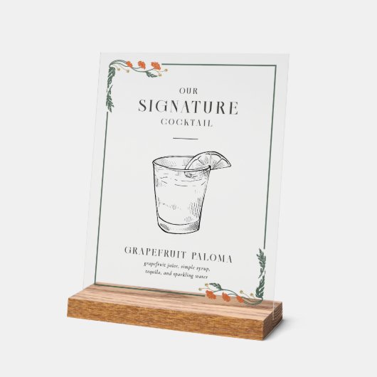 ヴィンテージアールヌーボーシグネチャーカクテル看板 アクリルサイン (傾斜)