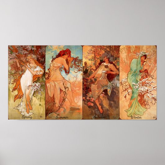 ヴィンテージアールヌーボーシーズンズフォー美しい ポスター (正面)