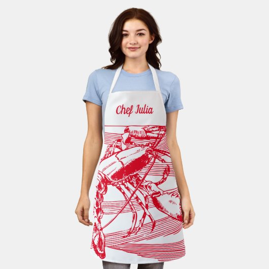 ヴィンテージアールヌーボーシーフードロブスター エプロン (着用した状態)