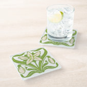 ヴィンテージアールヌーボースノードロップフローラ壁紙 ガラスコースター (アングル)