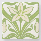 ヴィンテージアールヌーボースノードロップフローラ壁紙 ストーンコースター (正面)