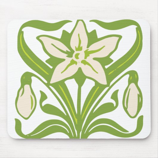 ヴィンテージアールヌーボースノードロップフローラ壁紙 マウスパッド (正面)