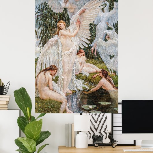 ヴィンテージアールヌーボースワン・メイデンズバイW.クレーン ポスター (ホームオフィス)