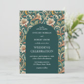 ヴィンテージアールヌーボーターコイズアイボリー結婚フラワー 招待状 (スタンド正面)