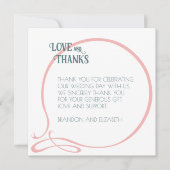 ヴィンテージアールヌーボーダスティピンクバタフ結婚ィーズ サンキューカード (正面)