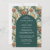 ヴィンテージアールヌーボーダークグリーン結婚テラコッタ 招待状 (正面)