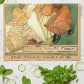 ヴィンテージアールヌーボーチョコレートアドバイアルフォンスミュシャ キッチンタオル (折り畳み)