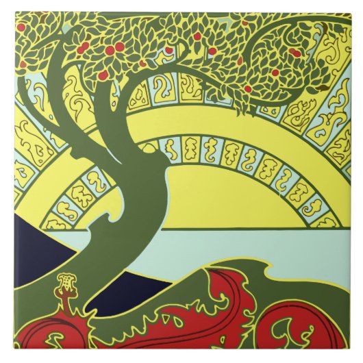 ヴィンテージアールヌーボーツリー&サンセットバイG.コンバズ タイル (正面)