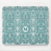 ヴィンテージアールヌーボーティール（緑がかった色）ピーコックフェザーズモノグラム マウスパッド (正面)
