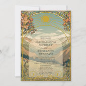ヴィンテージアールヌーボーデコ自然QRウェブサイ結婚ト 招待状 (正面)